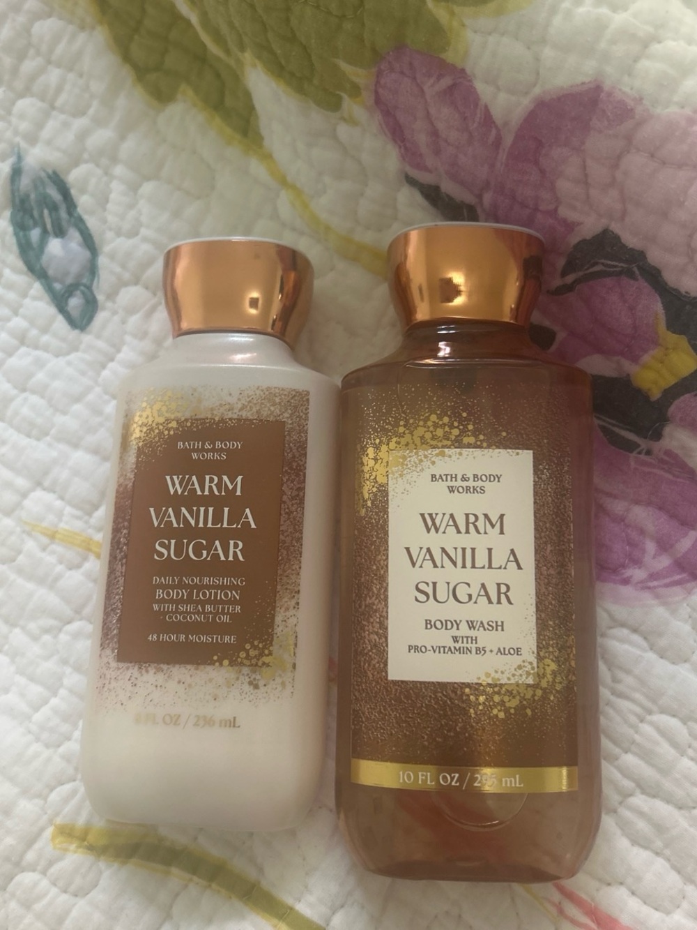 Bath & Body Works Warm Vanilla Sugar Body Wash & Lotion - Cream & Gold